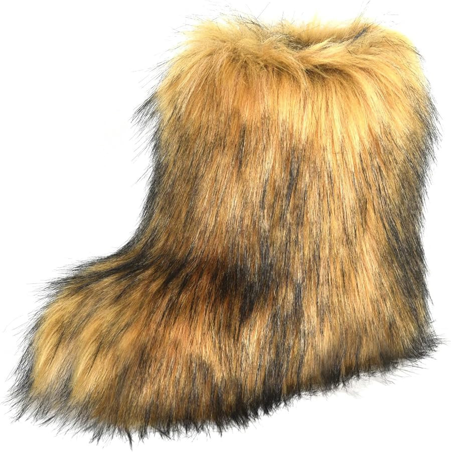 Fashion Fur Boots,Flat Heel Comfy Plush Warm Snow Booties,2025 Winter Outdoors Furry Boots,Mid-Ca... | Amazon (US)
