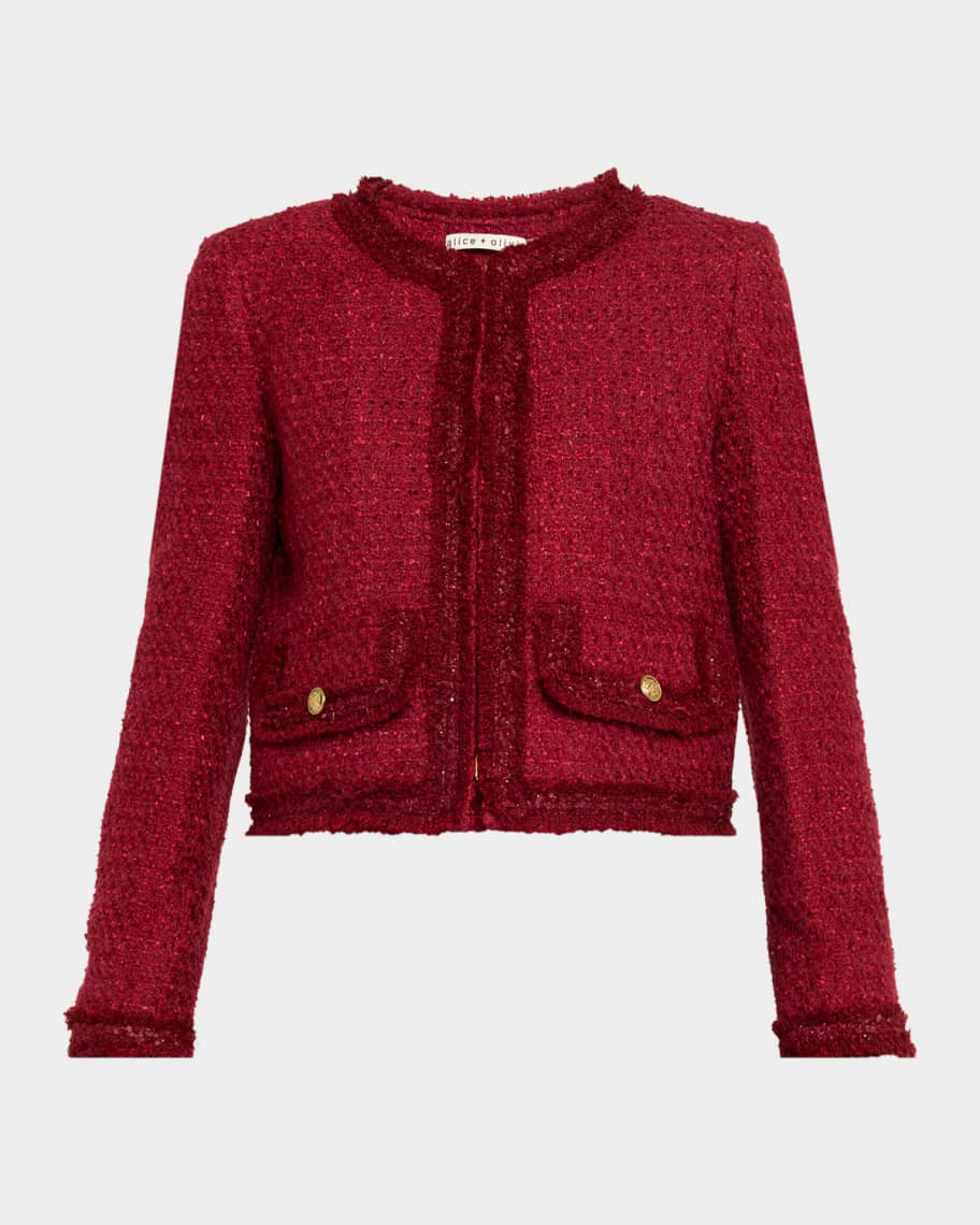 Alice + Olivia Landon Cropped Tweed Jacket | Neiman Marcus
