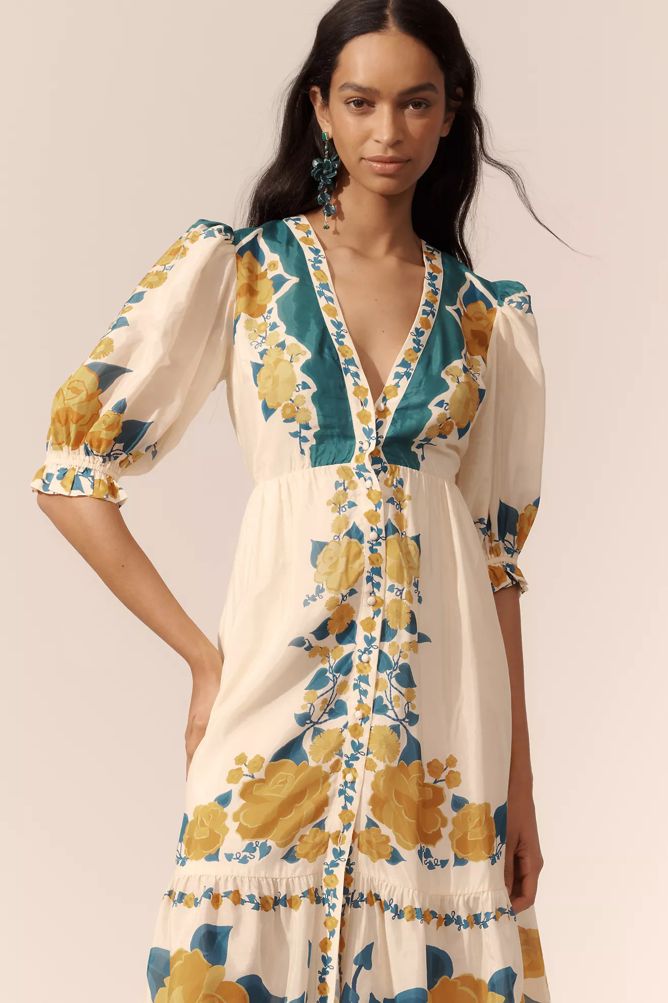 Farm Rio x Anthropologie Puff-Sleeve Printed Midi Dress | Anthropologie (US)