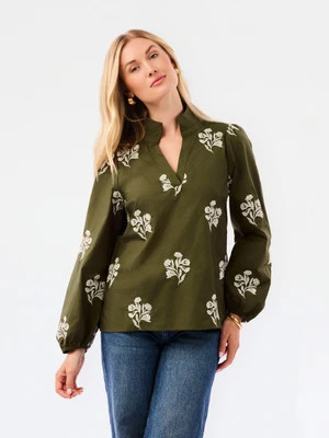 Kayla Embroidered Top | Moonlit Grace Olive | Mary Square