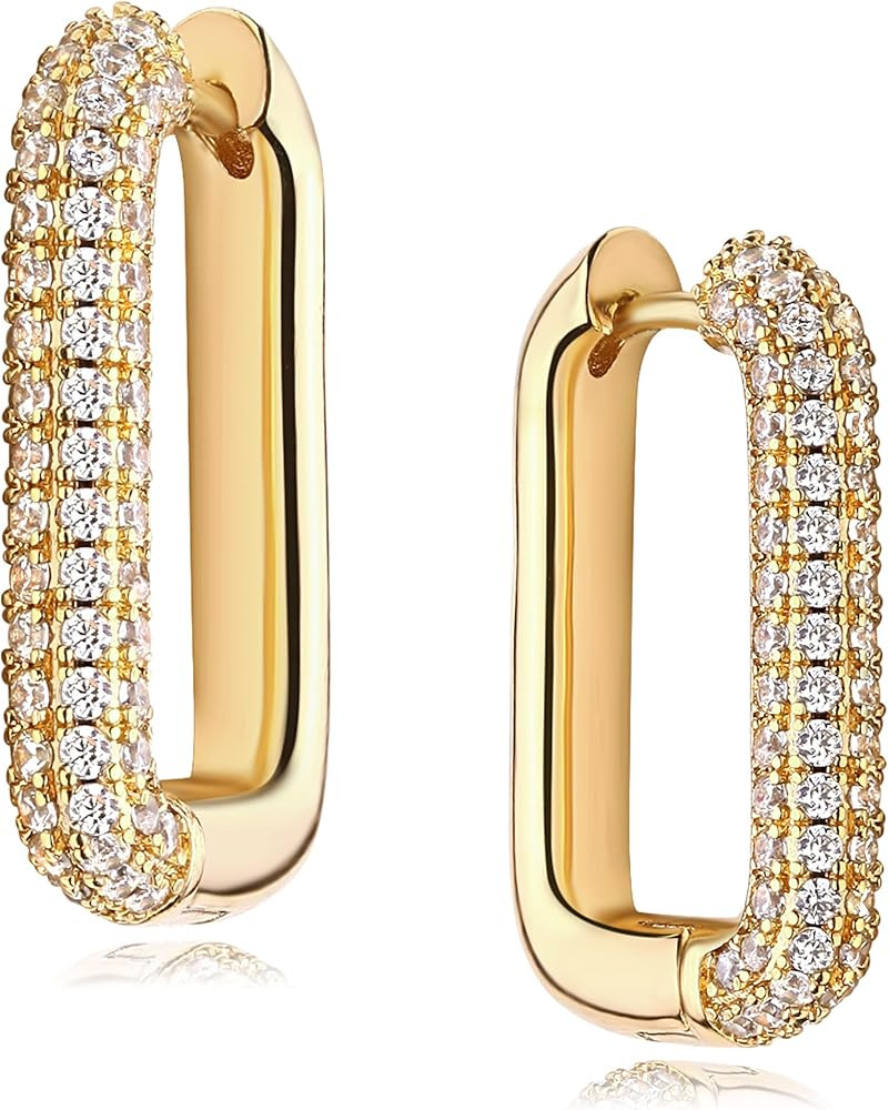 VACRONA Cubic Zirconia Huggie Earrings 14k Gold Plated Tiny Cuff Earrings Small Huggie Hoop Earrings | Amazon (US)