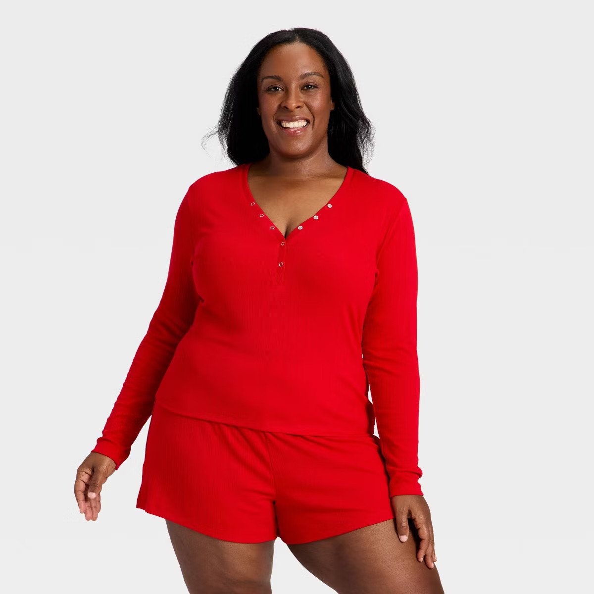 Women's Ribbed Long Sleeve Shirt and Shorts Pajama Set - Auden™ | Target