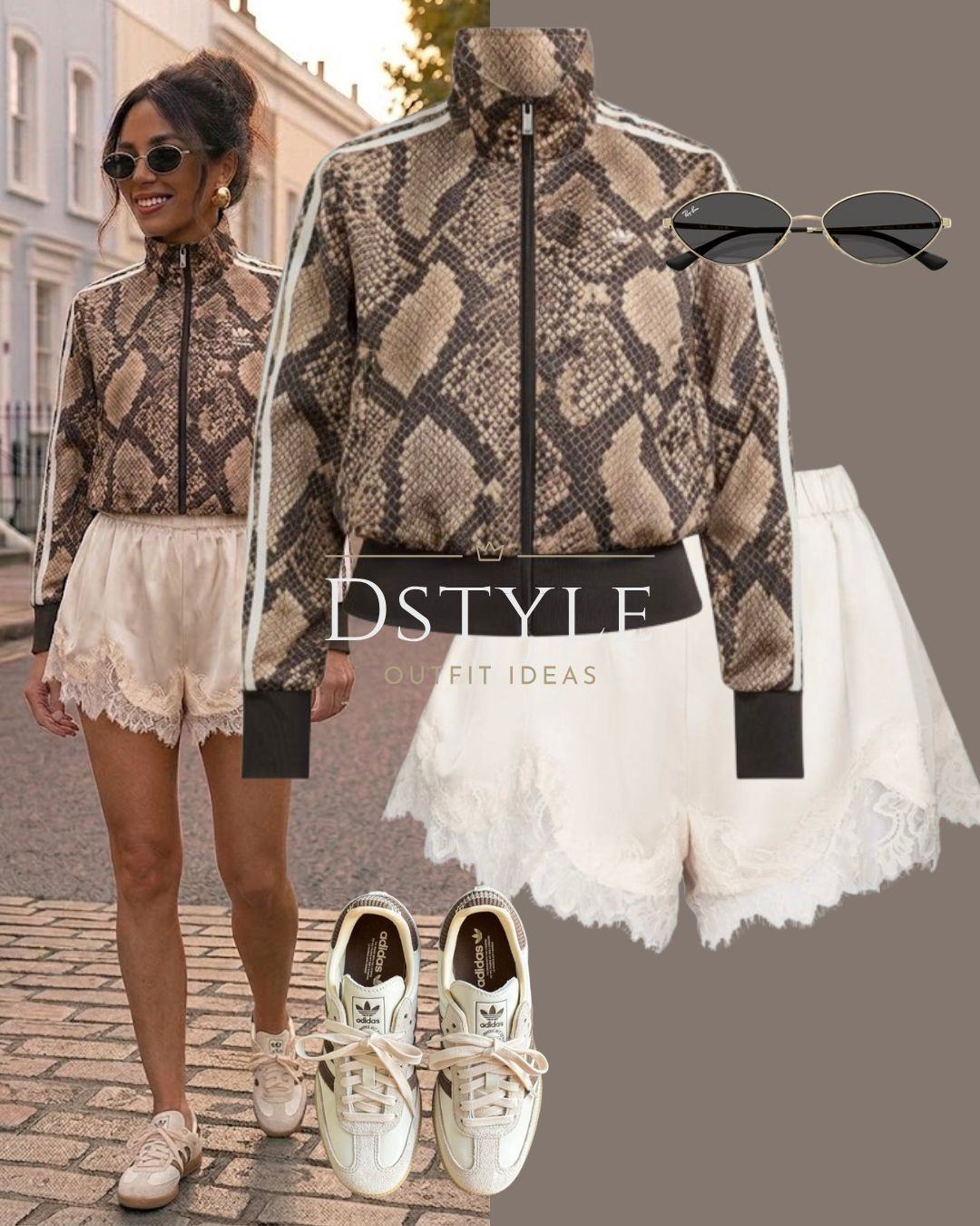 Edgy yet elevated ✨ Snake print track jacket paired with delicate lace-trim shorts and cream retro sneakers. The perfect mix of streetwear and feminine detail! 


 #snakeprint #streetwear #edgychic #outfitinspiration #trendinglooks

#LTKootd #LTKmomlife