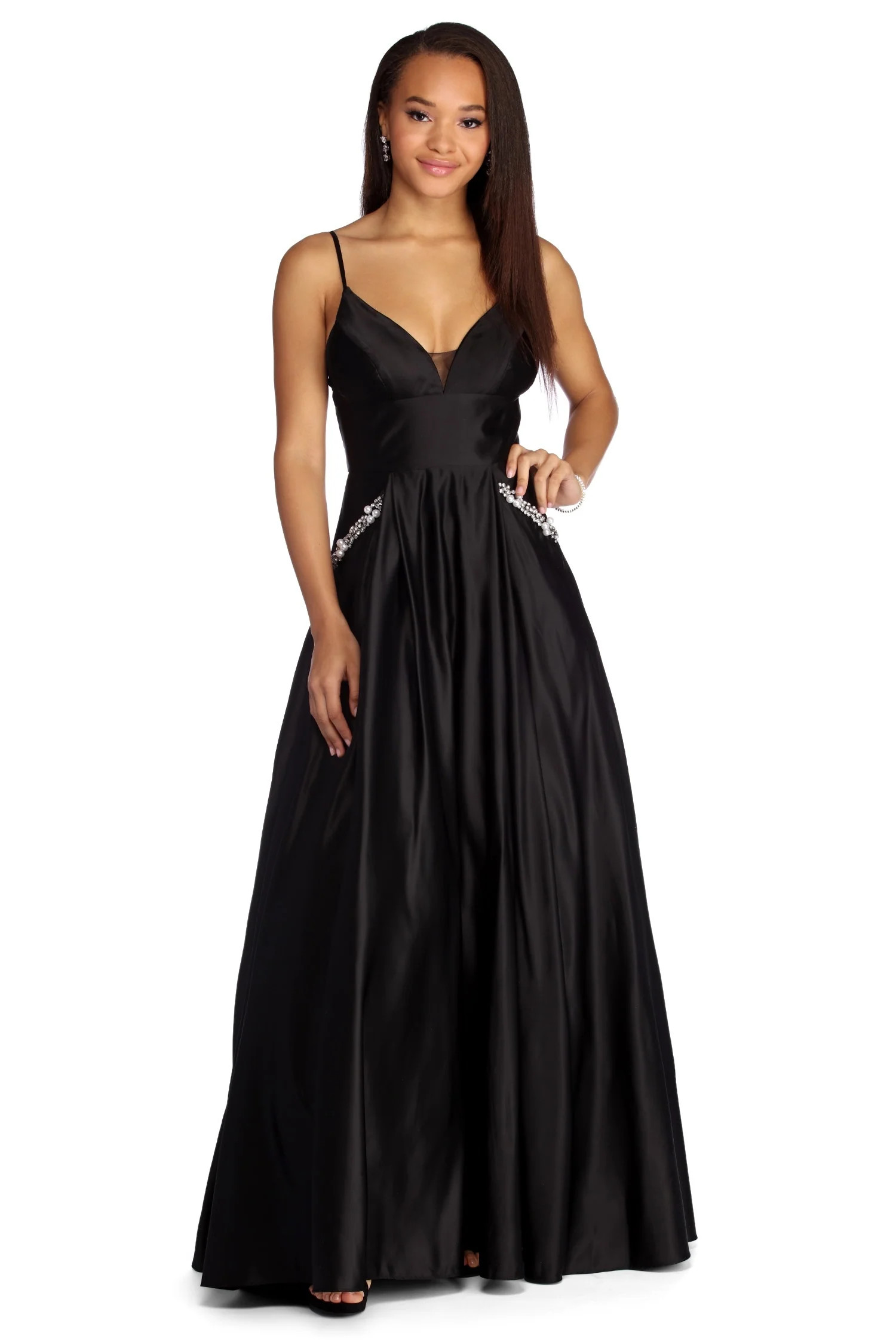 Angelie Embellished Satin Gown | Windsor Stores