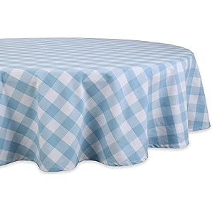 DII Buffalo Check Collection Classic Tabletop, Tablecloth, 70" Round, Light Blue & White | Amazon (US)