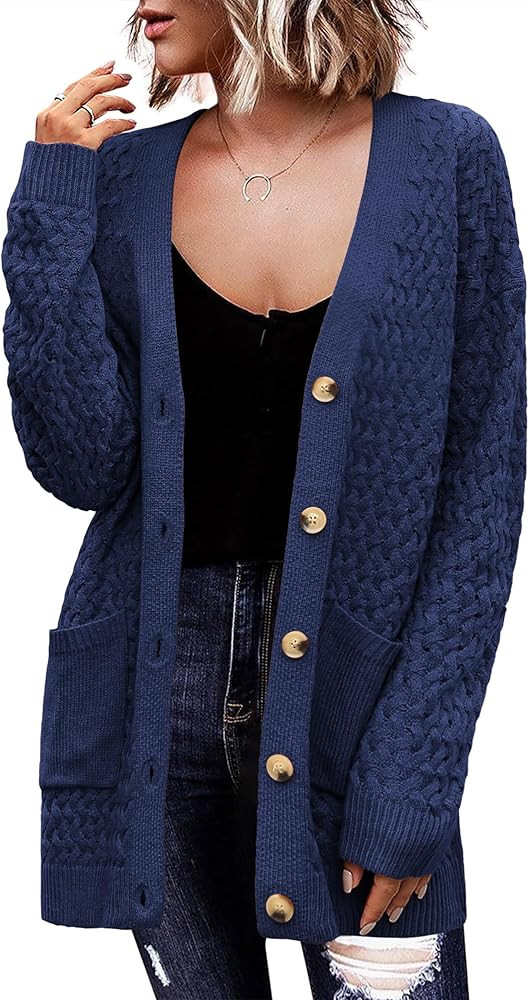 Zeagoo Womens 2026 Long Sleeve Chunky Cable Knit Fall Cardigans Sweaters Button Down Open Front O... | Amazon (US)