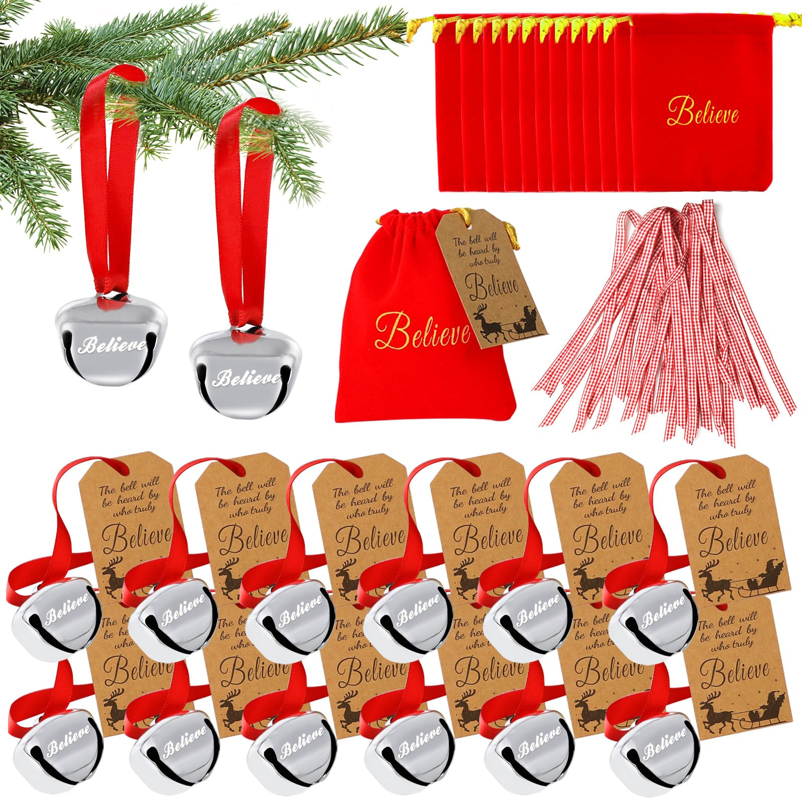 24Pcs Christmas Believe Bell Ornaments, Polar Express Bell, Christmas Jingle Bell Tree Decoration... | Amazon (US)