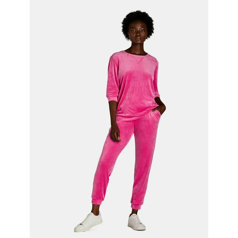 Time and Tru Women's Velour Sweatshirt and Jogger Pants Set, 2-Piece, Sizes XS-XXXL | Walmart (US)