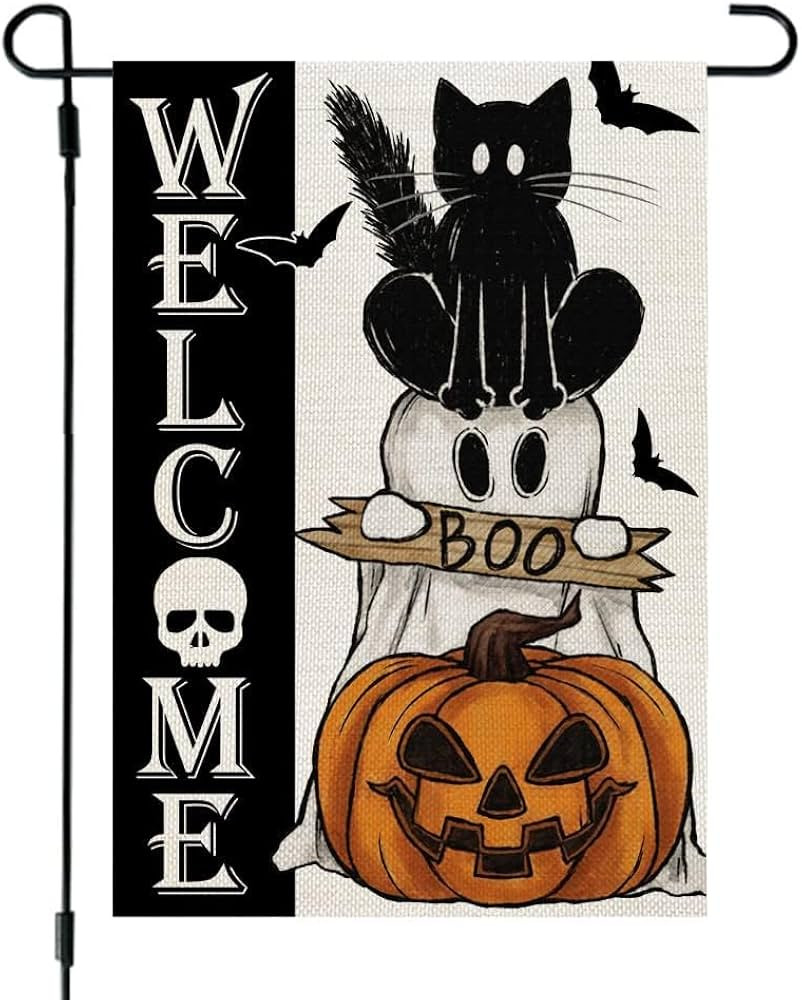 CROWNED BEAUTY Halloween Ghost Cat Boo Garden Flag 12x18 Inch Small Double Sided Burlap Welcome S... | Amazon (US)