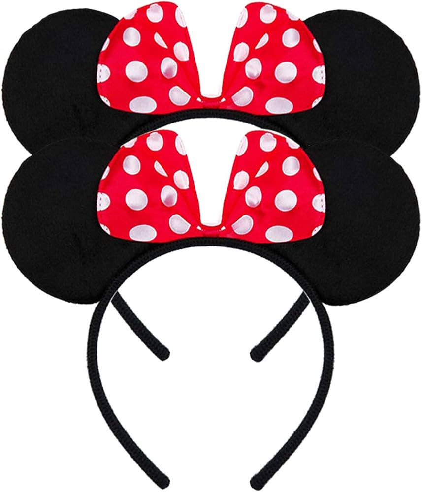 FANYITY Mouse Ears Headbands Sequin Hair Band for Girls Women Boys Party, 2 Pieces (RED DOT) | Amazon (US)