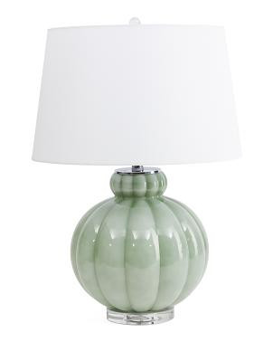 27.5in Ribbed Glass Table Lamp With Drum Shade | TJ Maxx