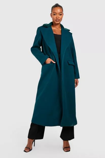 Tall Faux Fur Trim Wool Look Oversized Coat | Boohoo.com (US & CA)