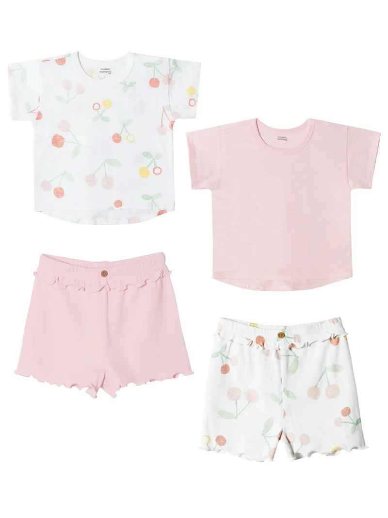 Modern Moments by Gerber Toddler Girl Short Sleeve Tops & Paperbag Shorts Outfit Set, 4-Piece (12... | Walmart (US)