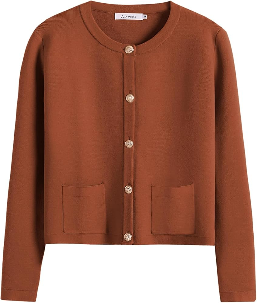 ANRABESS Women Striped Cardigan Sweaters Button Down Cropped Knit Lady Jackets Coat 2024 Fall Out... | Amazon (US)