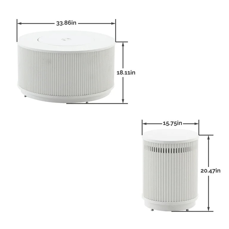 My Texas House 33" Round Fluted Faux Stone Finish Gas Fire Pit with Separate Tank Cover, White | Walmart (US)