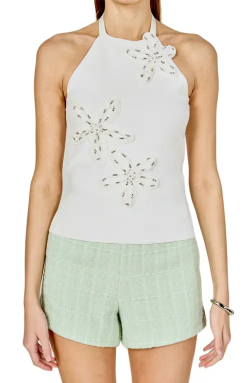 Endless Rose Floral Appliqué Halter Top in White at Nordstrom, Size Medium | Nordstrom