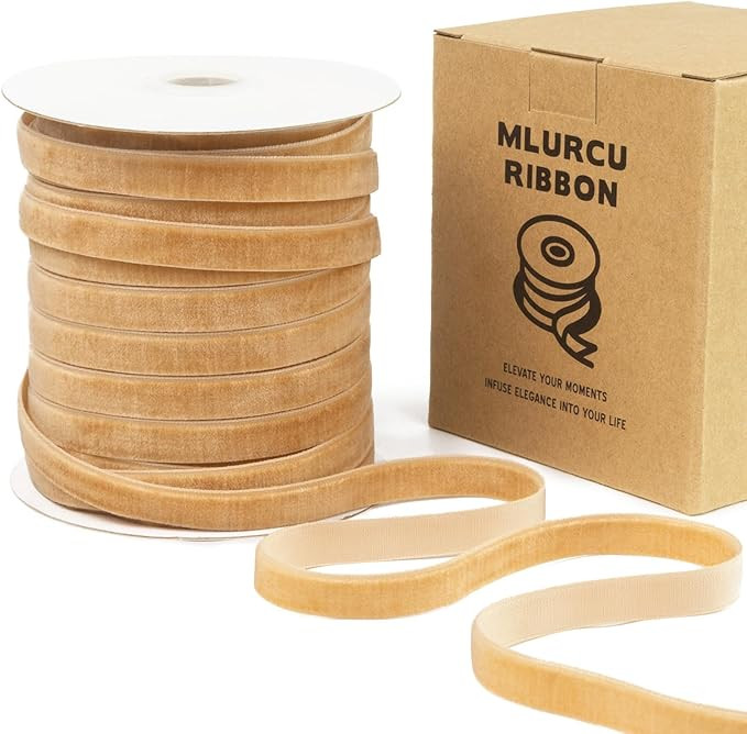 Khaki Velvet Ribbon 3/8 Inch 50 Yards Vintage Golden Khaki Velvet Ribbon Thin Khaki Velvet Ribbon... | Amazon (US)