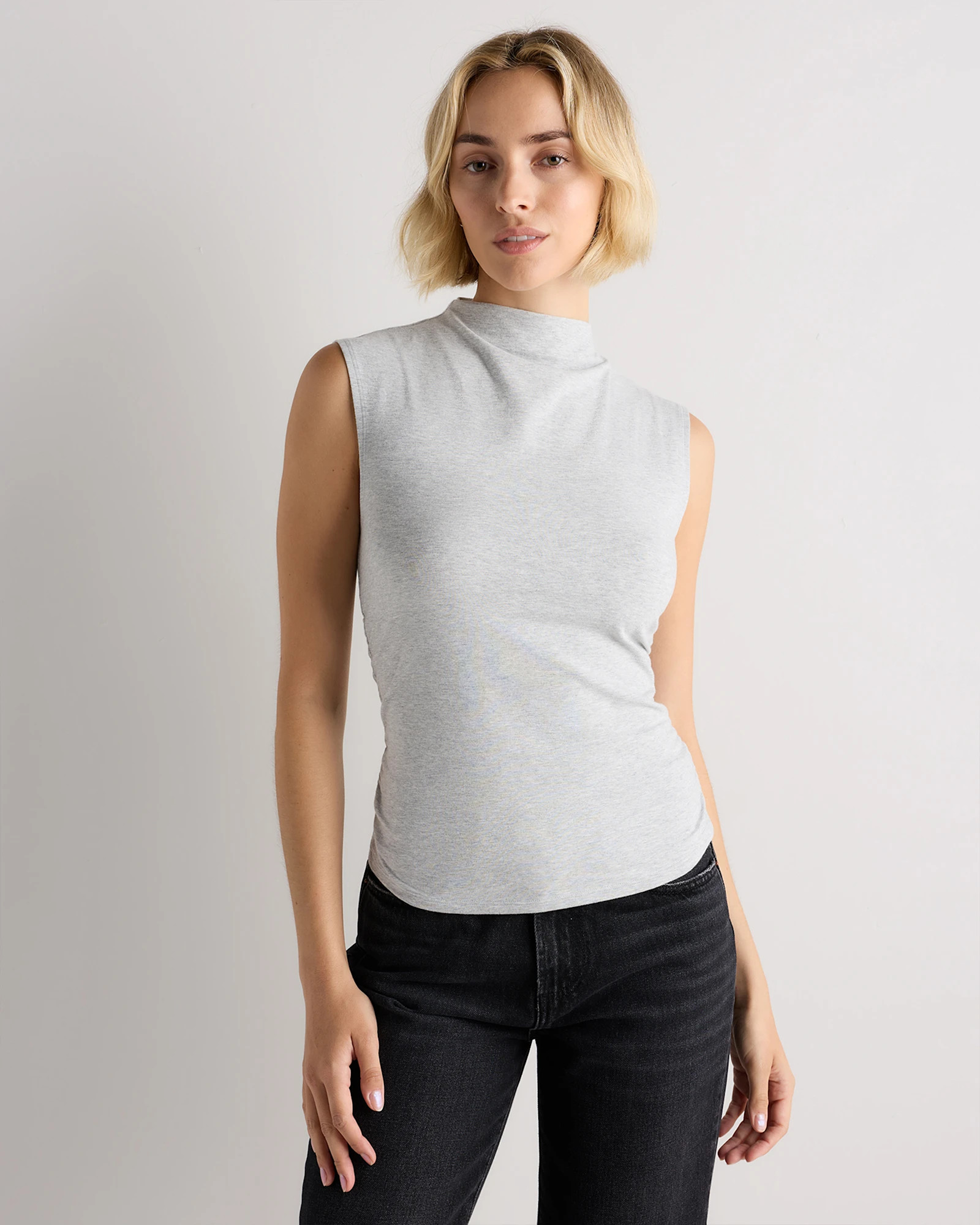 Quince | Women's Stretch Cotton Jersey Sleeveless Mock Neck Top in Soft White, Size XL, Organic Cotton | Quince