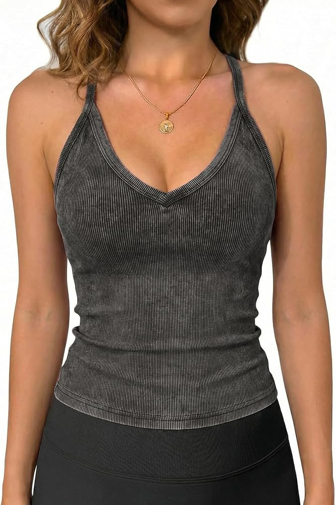 Jar of Love Workout Tank Tops for Women V Neck Racerback Cotton Ribbed Sapghetti Tank Fitted Basi... | Amazon (US)