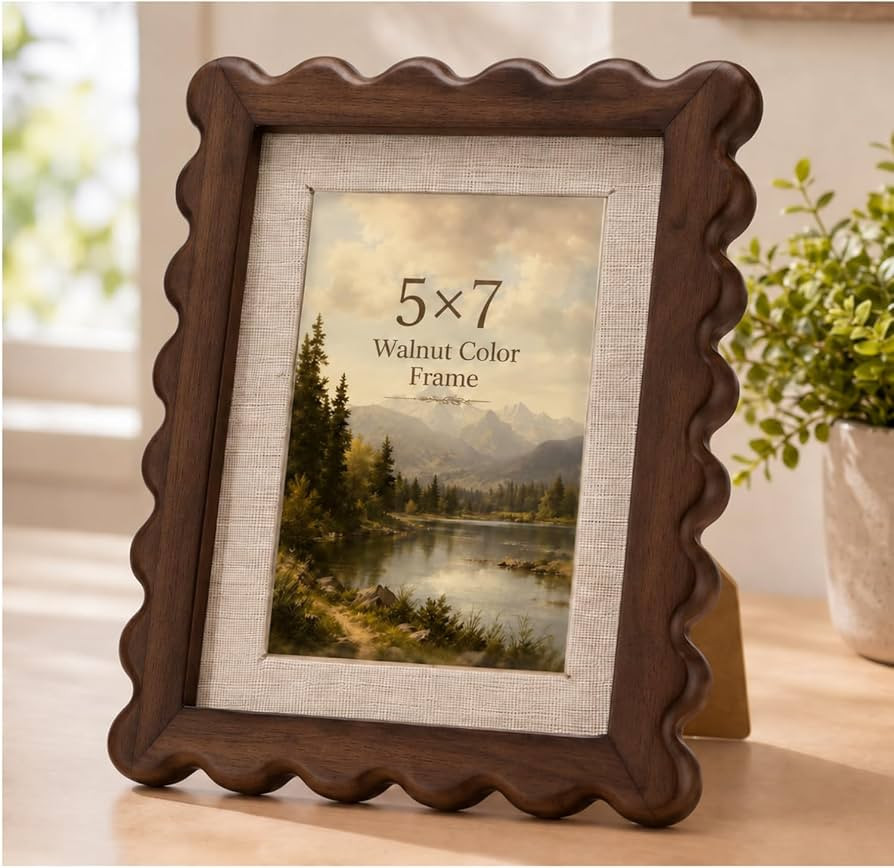 Junkin 5x7 Scalloped Walnut Wood Picture Frame, Wavy Frame with Mat to 4x6 | Amazon (US)