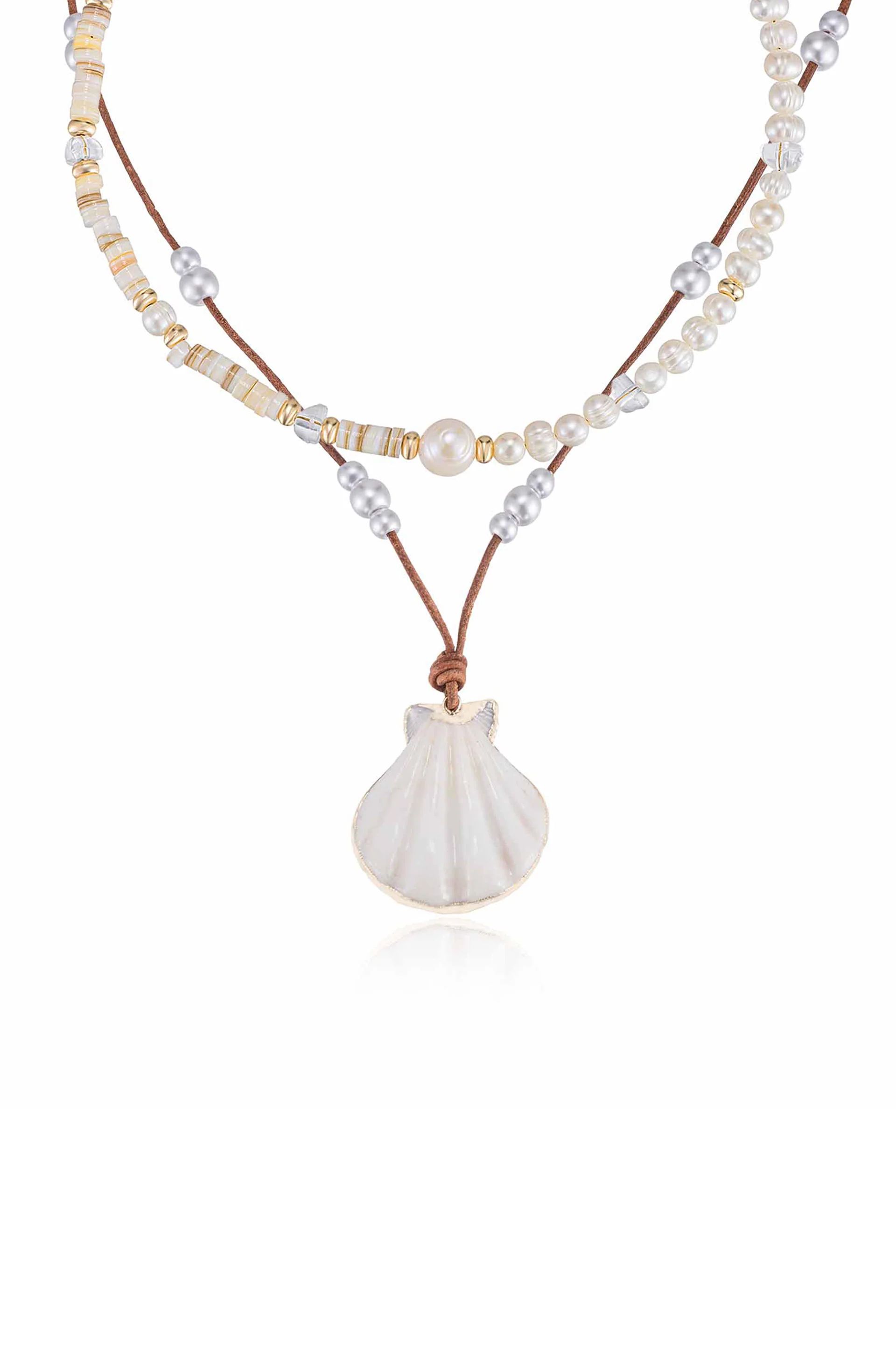 Beach Days Shell Pendant 18k Gold Plated Necklace Set | Ettika