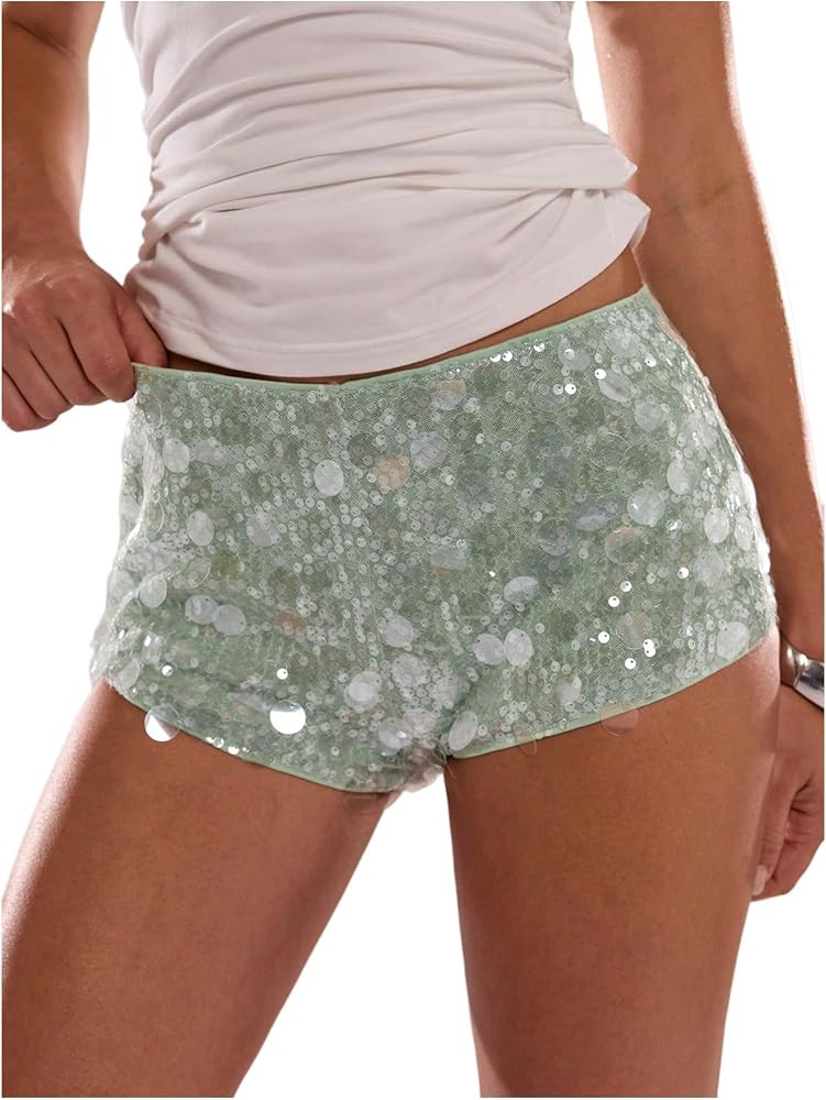 Women's Y2K Sequin Leopard Shorts Cheetah Sexy Mini Micro Shorts Glitter Sparkly Party Low Waist ... | Amazon (US)