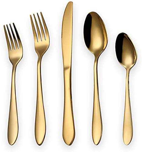 Flatware Set, Magicpro Modern Royal 45-Pieces gold Stainless Steel Flatware for Wedding Festival ... | Amazon (US)