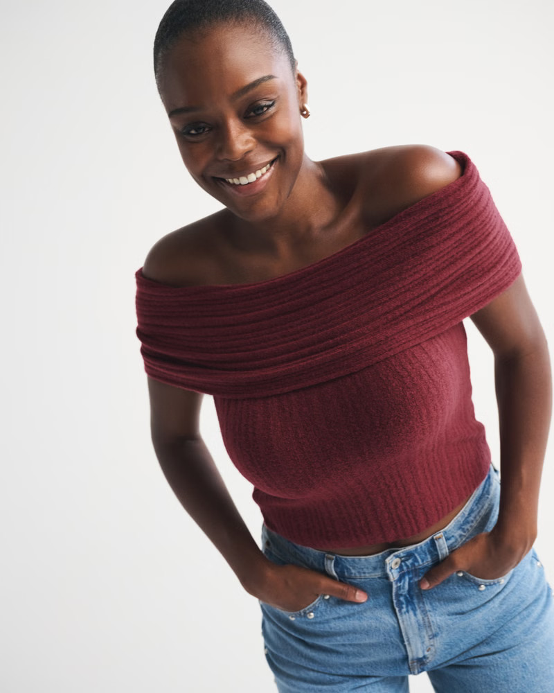 Ribbed Foldover Off-The-Shoulder Sweater Top | Abercrombie & Fitch (US)