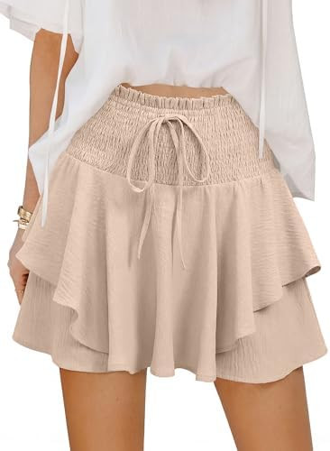 Caracilia Summer Shorts for Women Flowy Mini Skirts Elastic High Waist 2026 Tiered Ruffle Casual ... | Amazon (US)