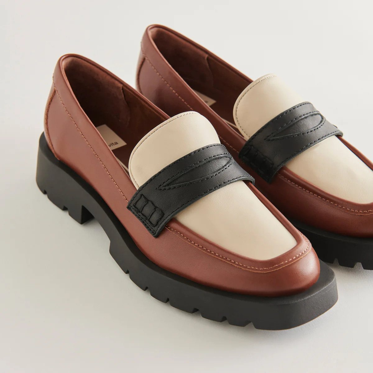 ELIAS FLATS BROWN BLACK LEATHER | DolceVita.com