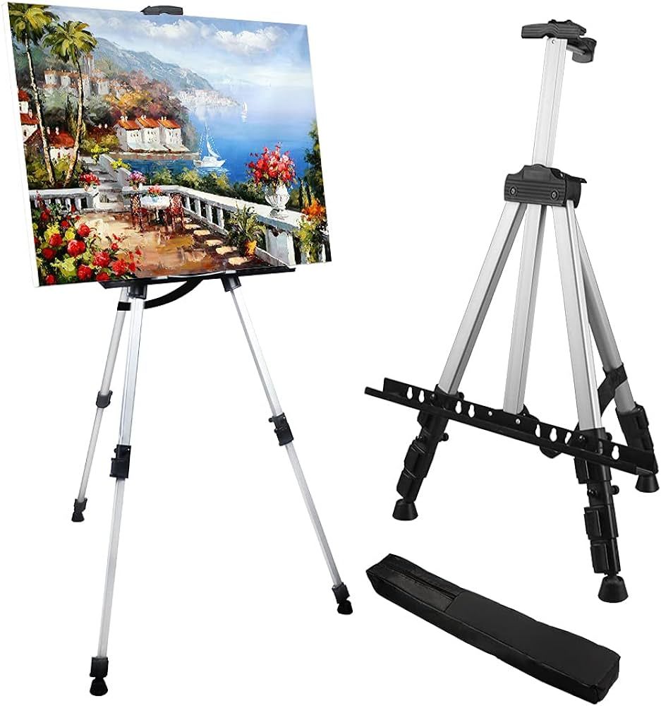 Artist Easel Stand, RRFTOK Metal Tripod Adjustable Easel for Painting Canvases Height from 17 to ... | Amazon (US)