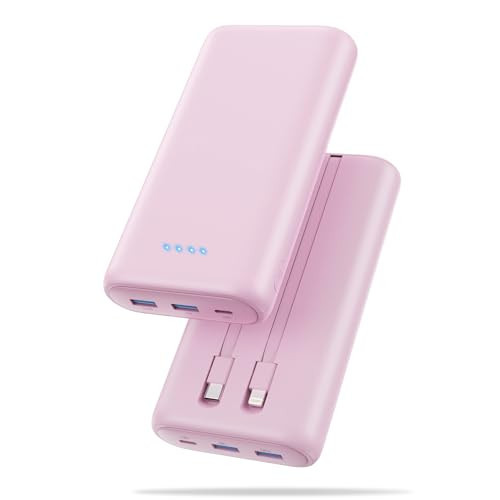 Portable Charger Power Bank 40,800mAh 25W Fast Charging USB C Portable Charger with 2 Built in Cables,5 Outputs & QC 4.0 Quick Phone Charging Battery Pack Compatible with iPhone 16/15/Android (Pink) | Amazon (US)