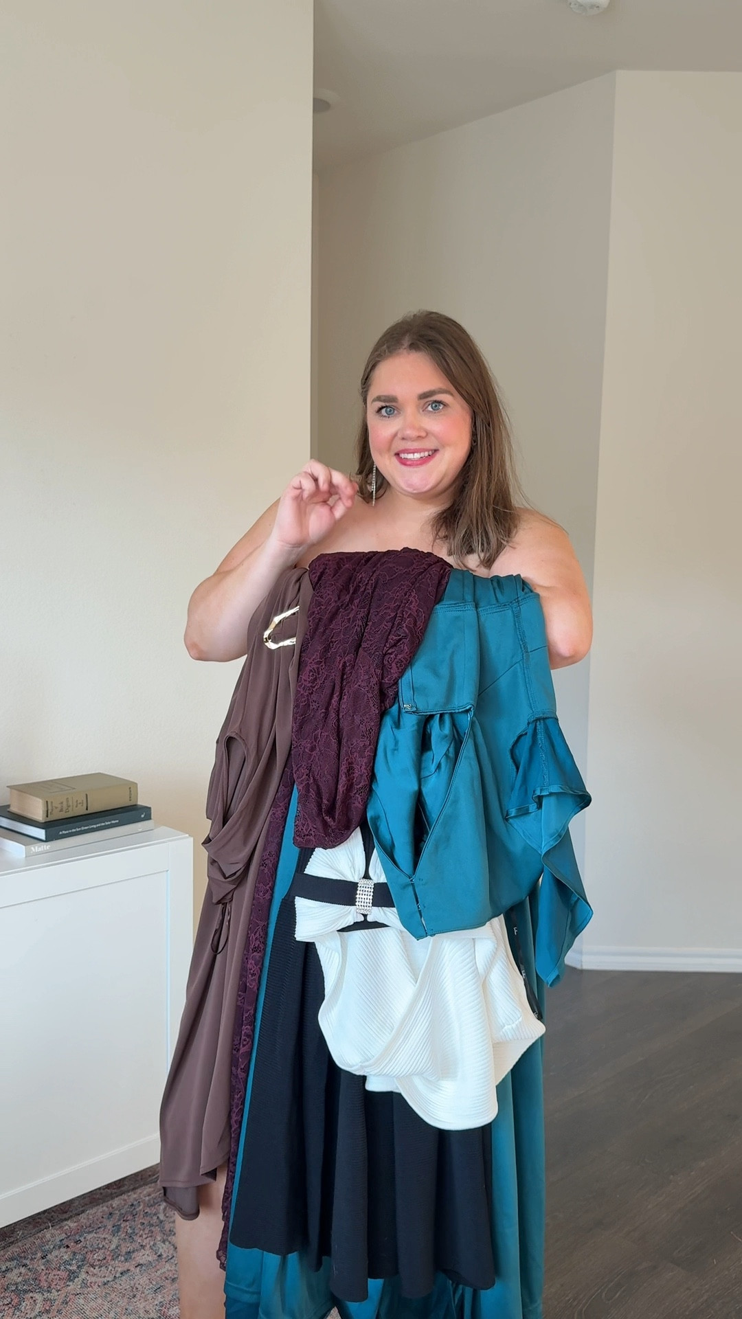 Fall wedding guest dresses size inclusive and under $100. Wearing 2x in teal dress, xxl in chocolate brown dress, 18/20 in black and white dress and size 2 in lace dress  

#LTKFindsUnder100 #LTKPlusSize