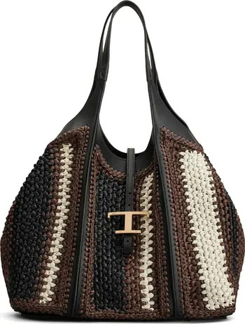 Medium T Timeless Crochet Raffia & Leather Shopping Bag | Nordstrom