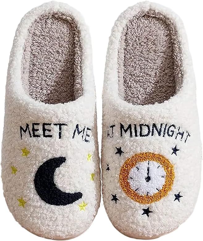 DakinFu Unisex Meet Me at Midnight Slippers Fuzzy Warm House Slippers Winter Indoor Outdoor Shoes | Amazon (US)