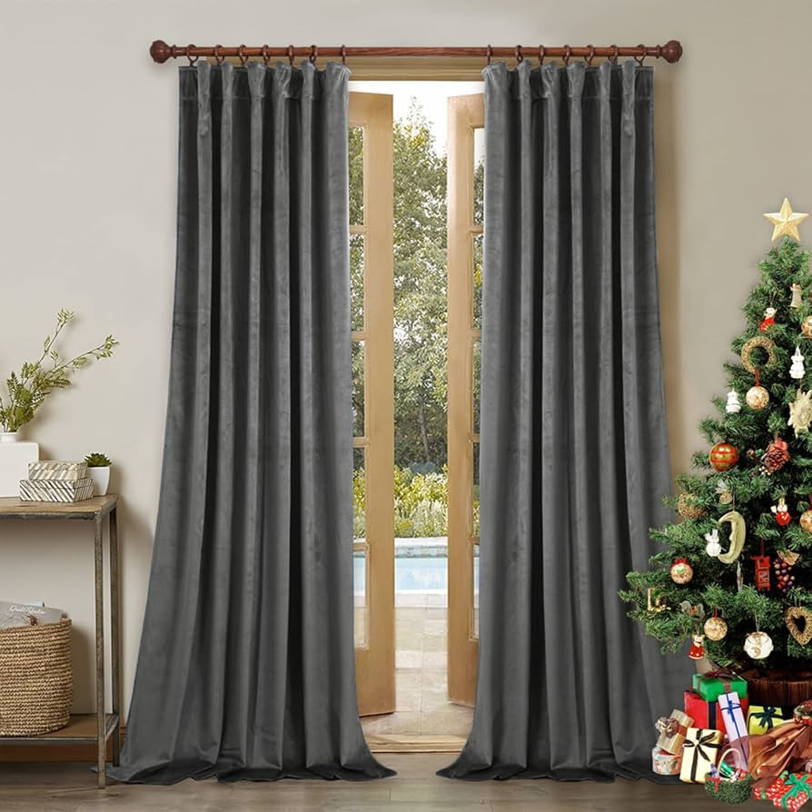 StangH Grey Velvet Curtains 96 inches - Thick Plush Velvet Blackout Drapes, Back Tab Design Insul... | Amazon (US)