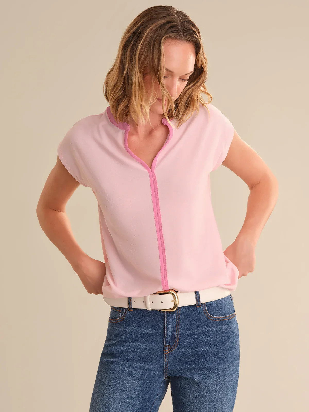 89th & Madison Tipped Split Neck Dolman Top | 89th + Madison