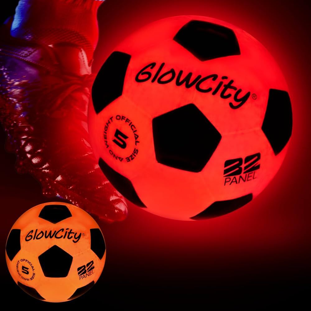 GlowCity Glow in The Dark Soccer Ball | Light Up Indoor/Outdoor Soccer Ball with 2 LED Lights | P... | Amazon (US)