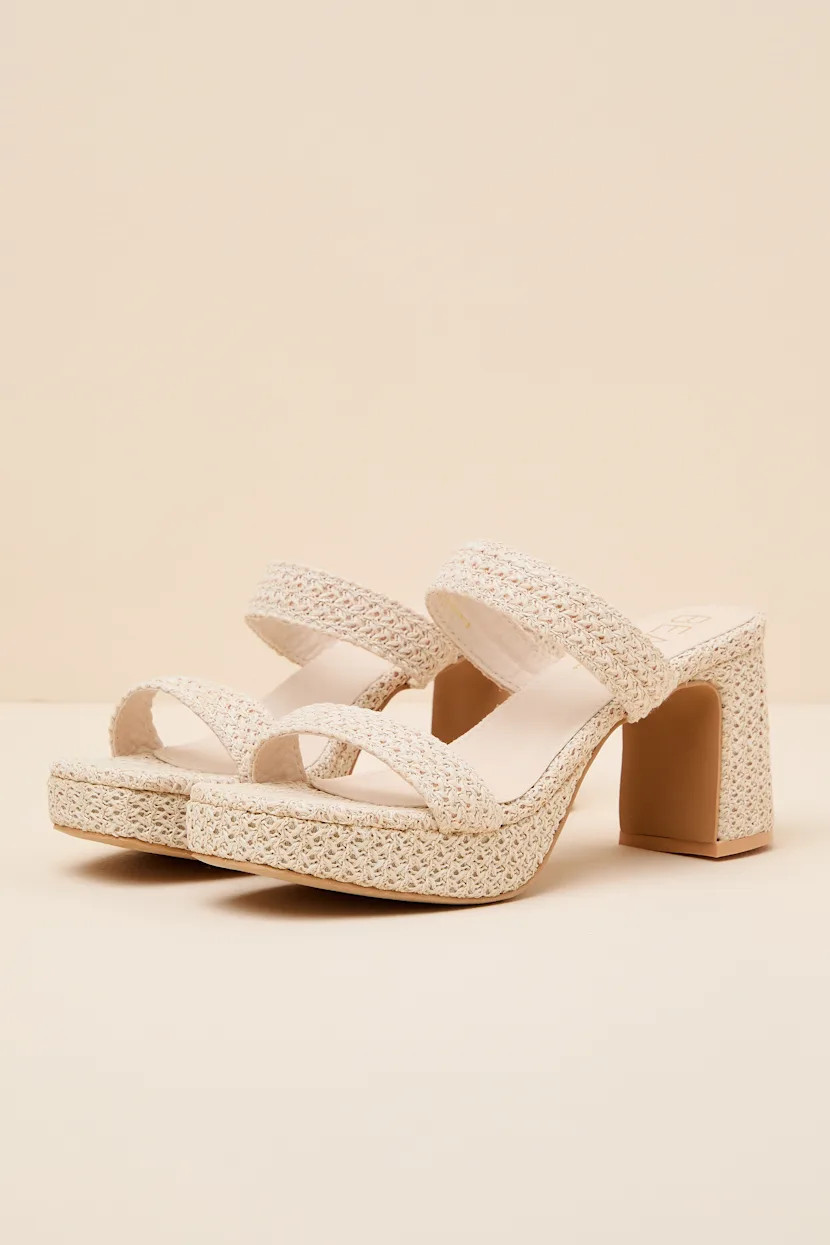 Echo Natural Raffia Platform High Heel Slide Sandals | Lulus
