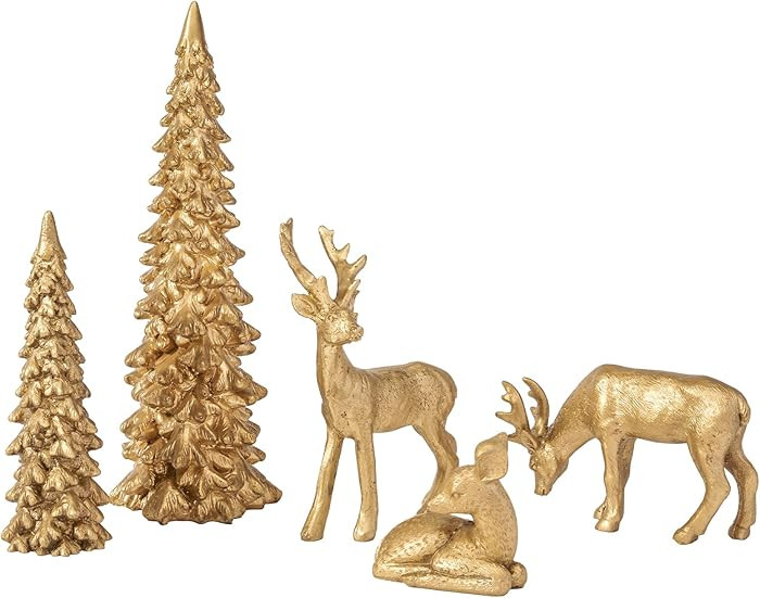 DN DECONATION Christmas Reindeer and Tree Decor – Set of 5 Gold Xmas Reindeer with Christmas Tr... | Amazon (US)