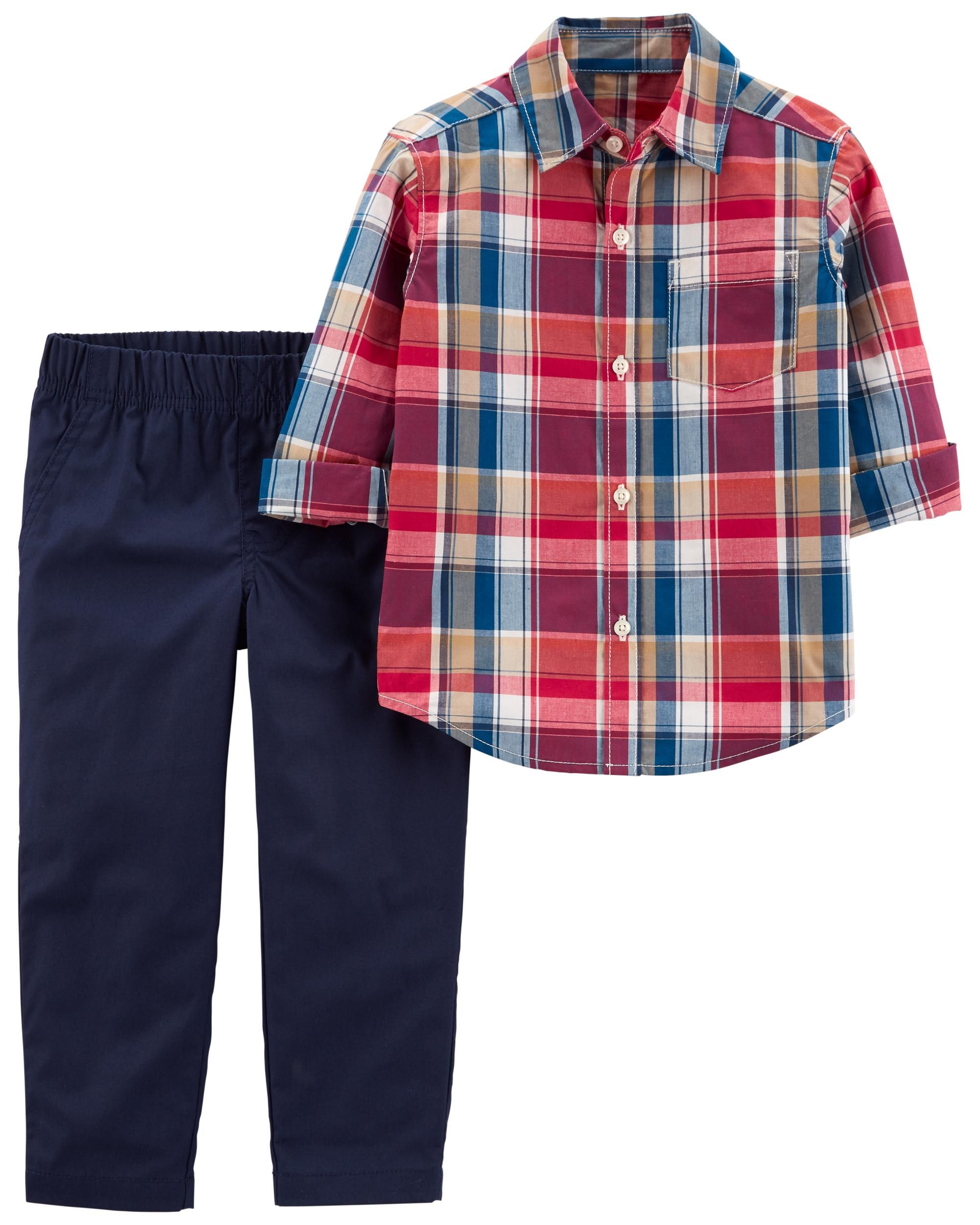 2-Piece Plaid Button-Front Shirt & Pant Set | Carter's