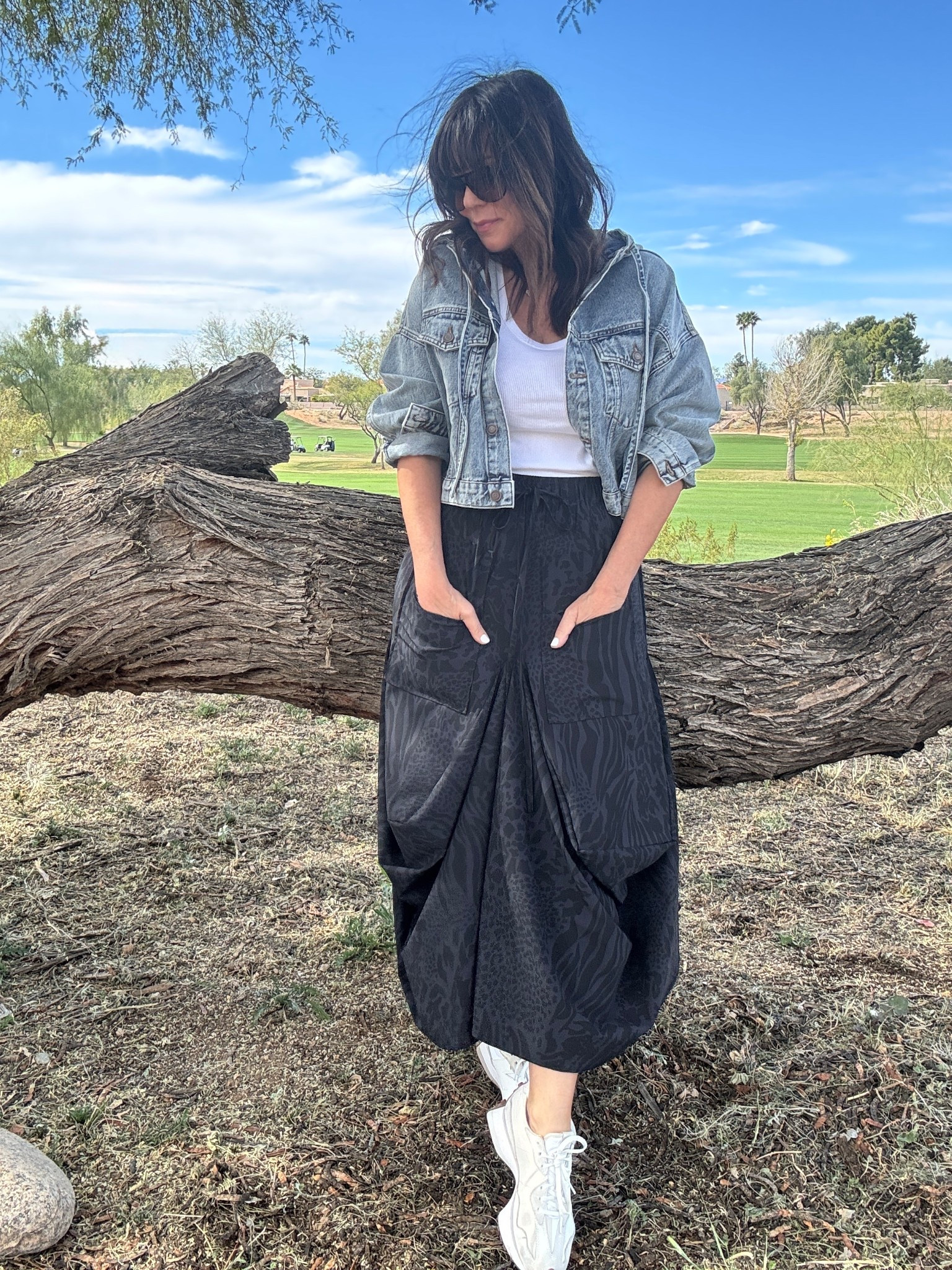 Ootd now 20% temp sale! 
Animal pattern go to skirt is limited edition!  So easy to pack and weee anywhere!
Hooded denim jacket is so unique - easy to throw on over anything 

#LTKOver40 #LTKgrwm #LTKTravel