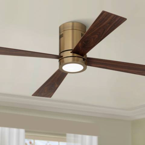 52" Casa Vieja Revue Soft Brass LED Hugger Ceiling Fan with Remote | Lamps Plus