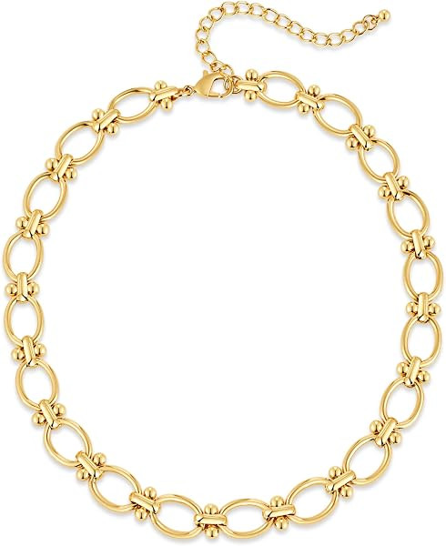 Chunky Necklace for Women 18K Gold Plated Statement Adjustable Thick Link Chains Paperclip Chain Choker Trendy Fashion Jewelry Gifts | Amazon (US)