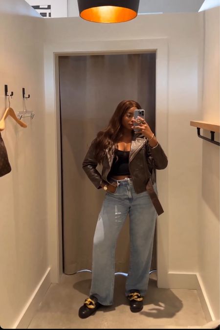 Getting ready for fall fashion with this leather jacket from Banana Republic 
- Canyon leather moto jacket in dark brown 
- loose denim 
- skims cropped cami 
- jw Anderson chain mules (Steve Madden option linked below) 

Fall outfits, back to school, fall trends, denim and jeans  

#LTKstyletip #LTKSeasonal #LTKBacktoSchool
