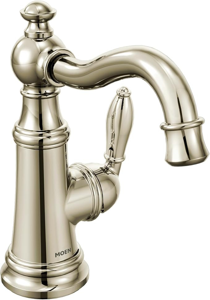 Moen Polished Nickel Weymouth One-Handle Single Hole Traditional Bathroom Sink Faucet with Drain ... | Amazon (US)