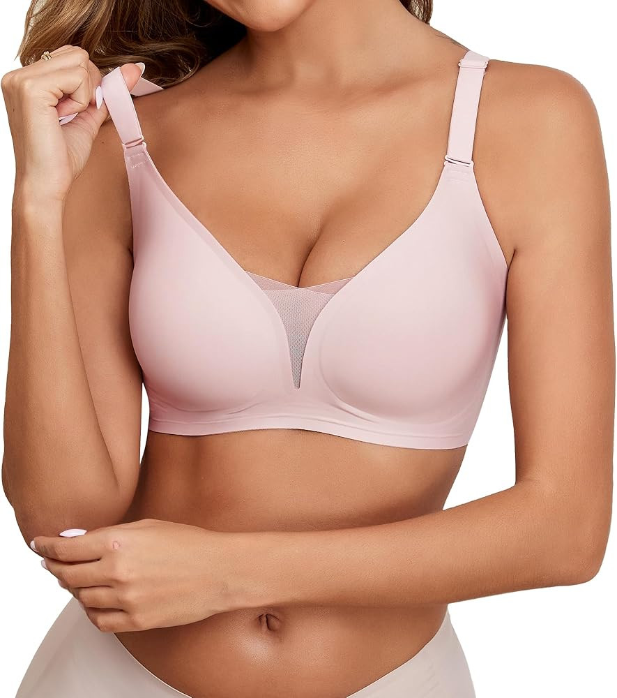 COOL CUTE Wireless Jelly Bras for Women Supportive Bras for Women Sexy V Mesh Comfy Bralette Seam... | Amazon (US)