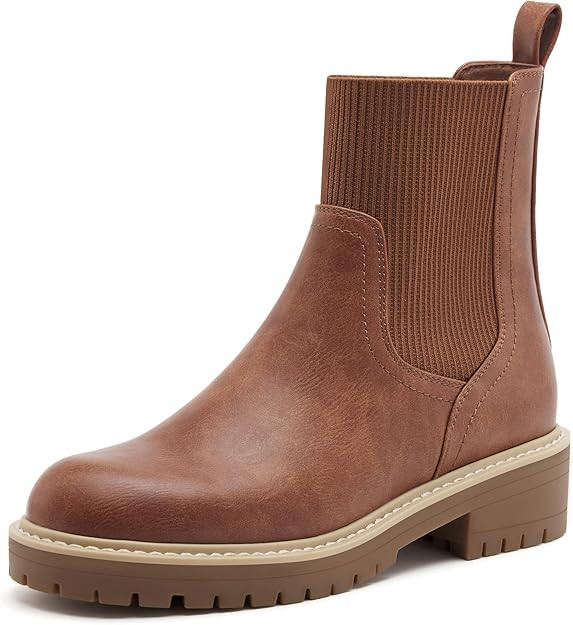 vodvob Women's Elastic Chelsea Boots Chunky Low Heel Platform Slip On Lug Sole Ankle Booties | Amazon (US)