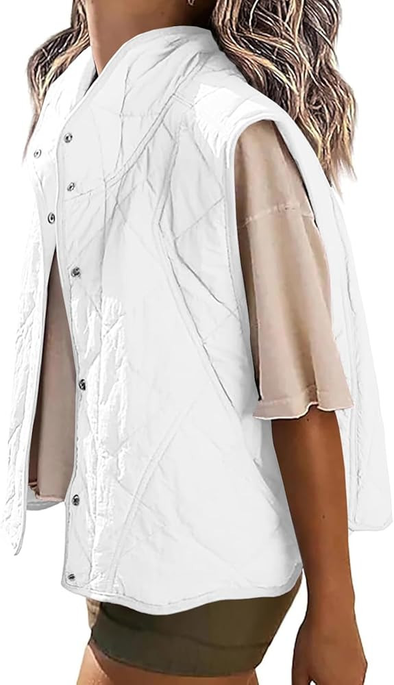 Veatzaer Womens Puffer Vest Cropped Quilted Stand Collar Lightweight Jacket Sleeveless Button Dow... | Amazon (US)