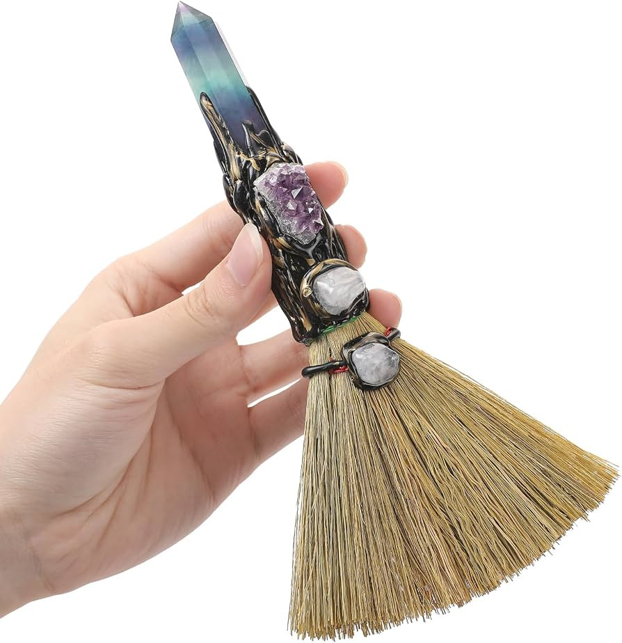 RENEMEGO Witchcraft Supplies Witches Broom - Wiccan Decor with Amethyst Clusters Altar Supplies w... | Amazon (US)